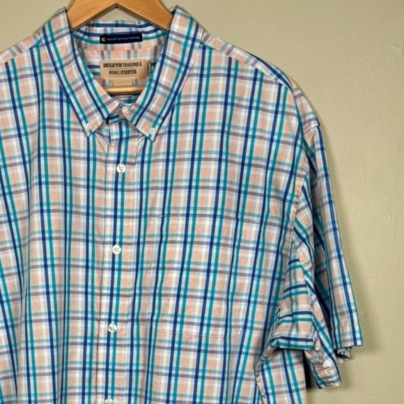 Duluth Trading Co Magnetic Buttons Short Sleeve Plaid Shirt-Blue/Orange-Men XXL - Picture 1 of 7